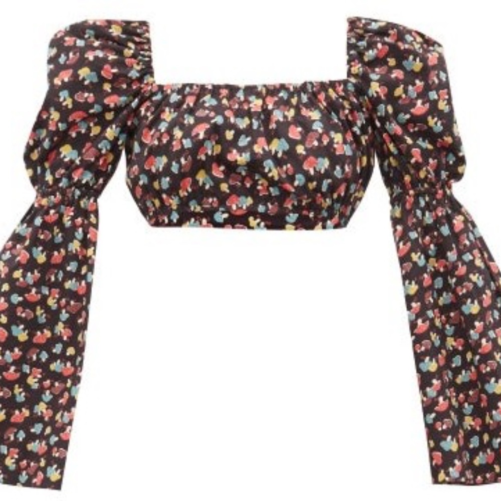 Elena Mushroom-print Cropped Top - Black Multi